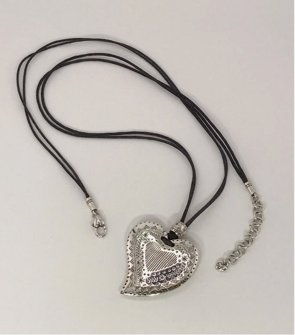 Brighton Large Scrolled Reversible Puffy Heart Cord Necklace.